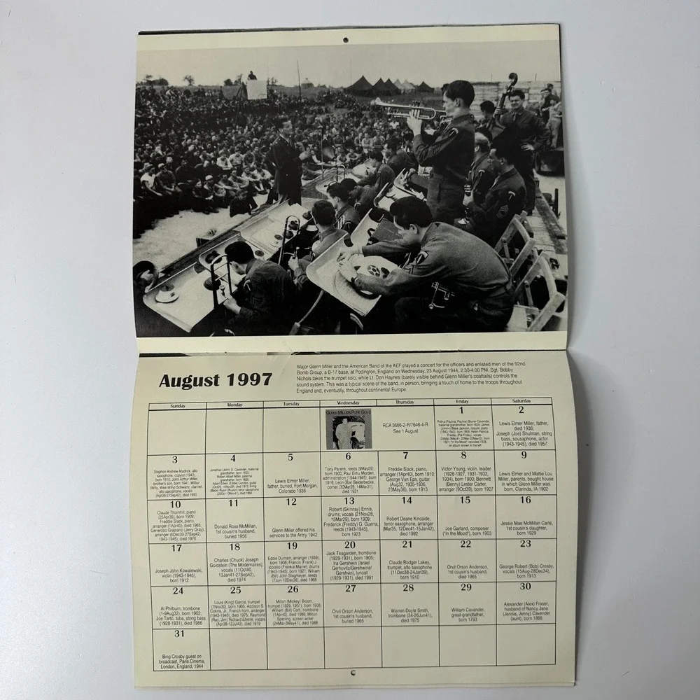 Glenn Miller Birthplace Society 1997 Calendar Clarinda Iowa Big Band Jazz Vtg